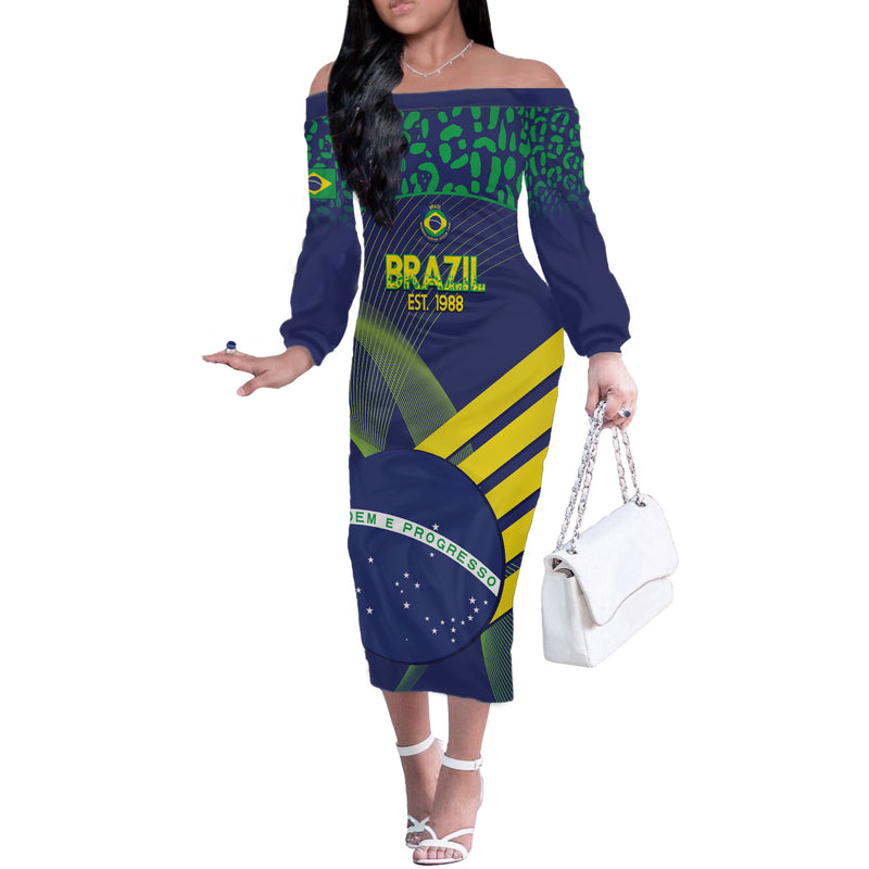 Custom Brazil Football Summer 2024 Go Champions Selecao Off The Shoulder Long Sleeve Dress