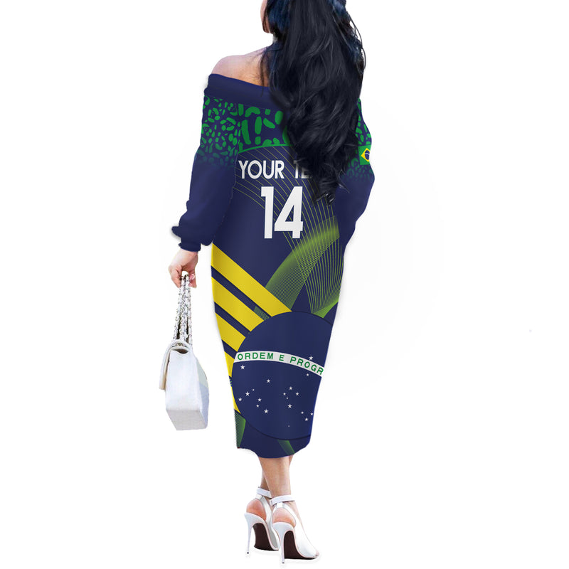 Custom Brazil Football Summer 2024 Go Champions Selecao Off The Shoulder Long Sleeve Dress