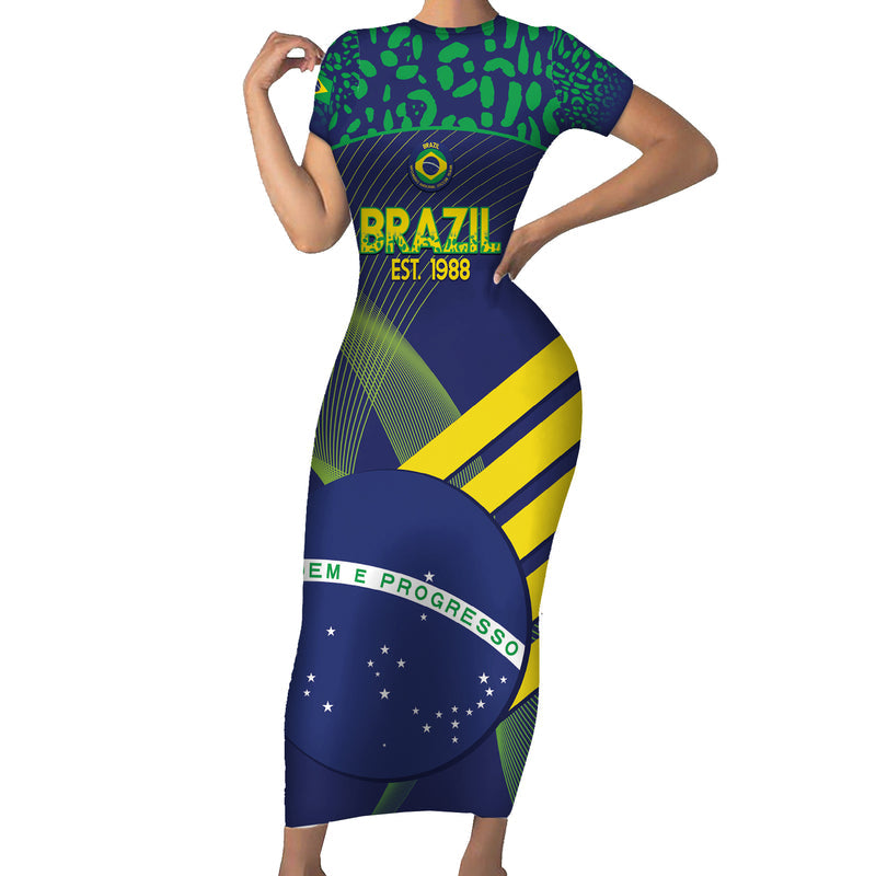 Custom Brazil Football Summer 2024 Go Champions Selecao Short Sleeve Bodycon Dress