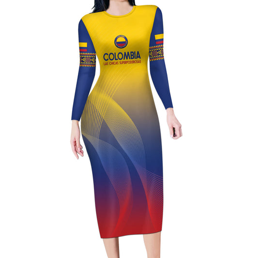 Custom Colombia Football Summer 2024 Las Chicas Superpoderosas Long Sleeve Bodycon Dress