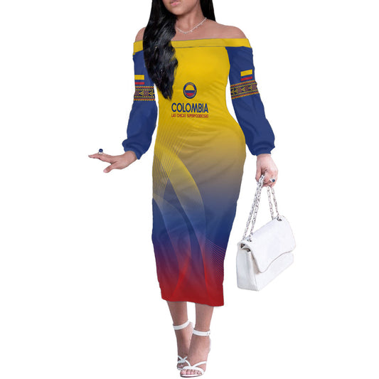 Custom Colombia Football Summer 2024 Las Chicas Superpoderosas Off The Shoulder Long Sleeve Dress