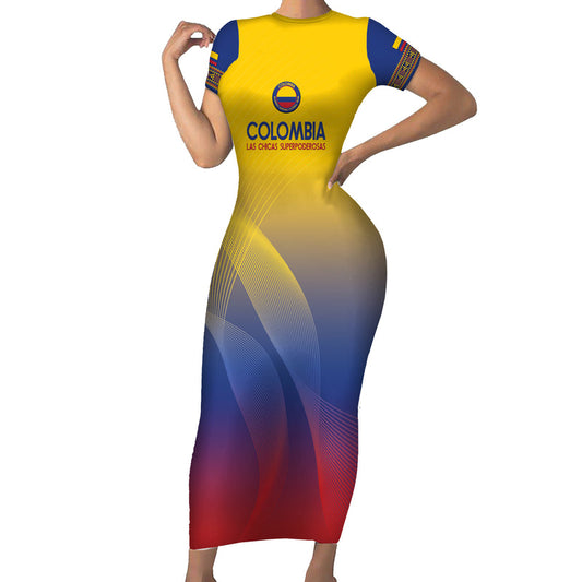 Custom Colombia Football Summer 2024 Las Chicas Superpoderosas Short Sleeve Bodycon Dress