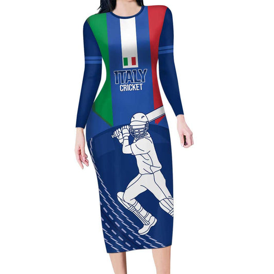 Custom Italy Cricket Go Gli Azzurri Long Sleeve Bodycon Dress