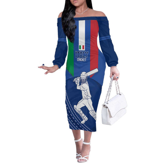 Custom Italy Cricket Go Gli Azzurri Off The Shoulder Long Sleeve Dress