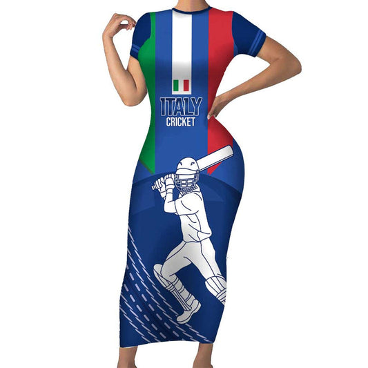 Custom Italy Cricket Go Gli Azzurri Short Sleeve Bodycon Dress