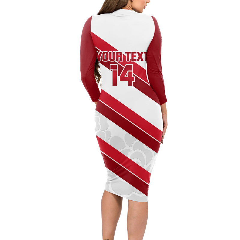 Custom England Rugby 2024 Go Champions Red Rose Sporty Version Long Sleeve Bodycon Dress