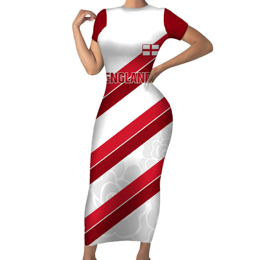 Custom England Rugby 2024 Go Champions Red Rose Sporty Version Short Sleeve Bodycon Dress