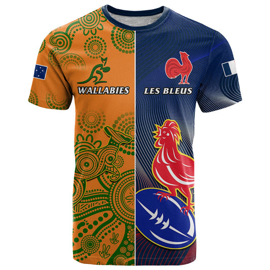 Custom France And Australia Rugby 2023 World Cup Le Bleus Wallabies Together T Shirt