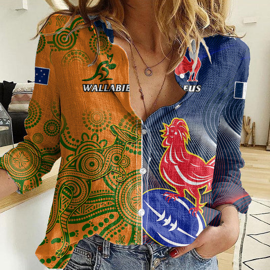 Custom France And Australia Rugby 2023 World Cup Le Bleus Wallabies Together Women Casual Shirt