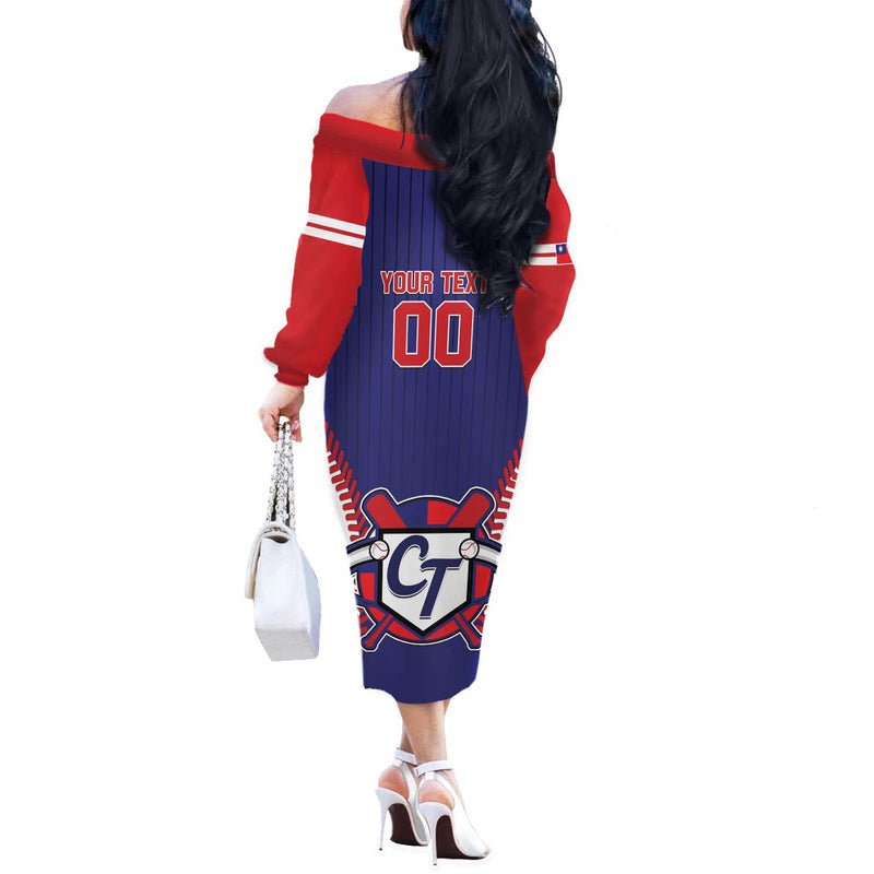 Custom Chinese Taipei Go Taiwanese - Baseball Style Off The Shoulder Long Sleeve Dress