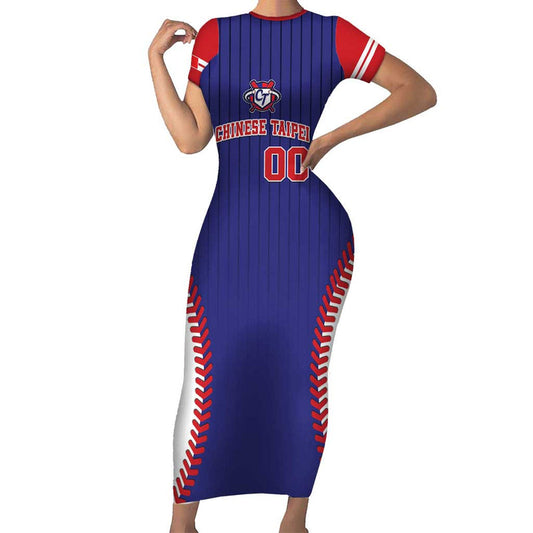 Custom Chinese Taipei Go Taiwanese - Baseball Style Short Sleeve Bodycon Dress