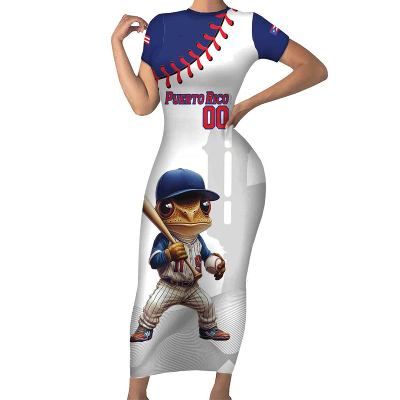 Custom Baseball Puerto Rico Coqui Mascot - Dynamic Style Short Sleeve Bodycon Dress