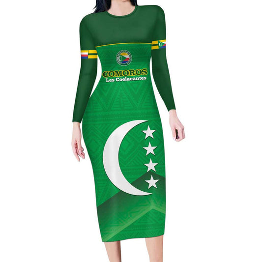 Custom Comoros Football Allez Les Coelacantes Long Sleeve Bodycon Dress