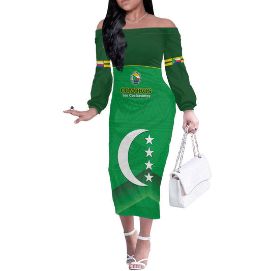 Custom Comoros Football Allez Les Coelacantes Off The Shoulder Long Sleeve Dress