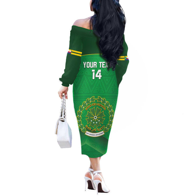 Custom Comoros Football Allez Les Coelacantes Off The Shoulder Long Sleeve Dress