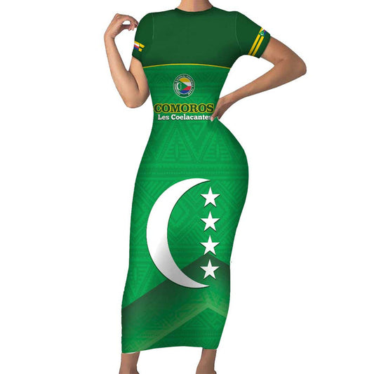 Custom Comoros Football Allez Les Coelacantes Short Sleeve Bodycon Dress