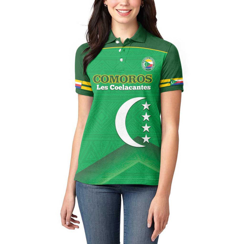 Custom Comoros Football Allez Les Coelacantes Women Polo Shirt