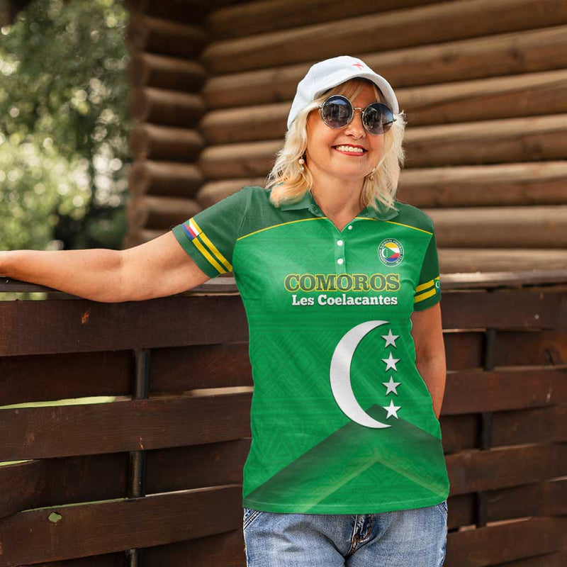 Custom Comoros Football Allez Les Coelacantes Women Polo Shirt