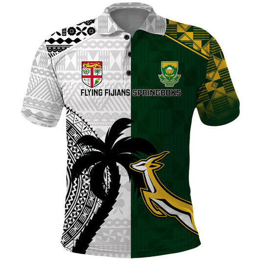 Custom South Africa And Fiji Rugby 2023 World Cup Fijian Tapa With Kente Pattern Polo Shirt