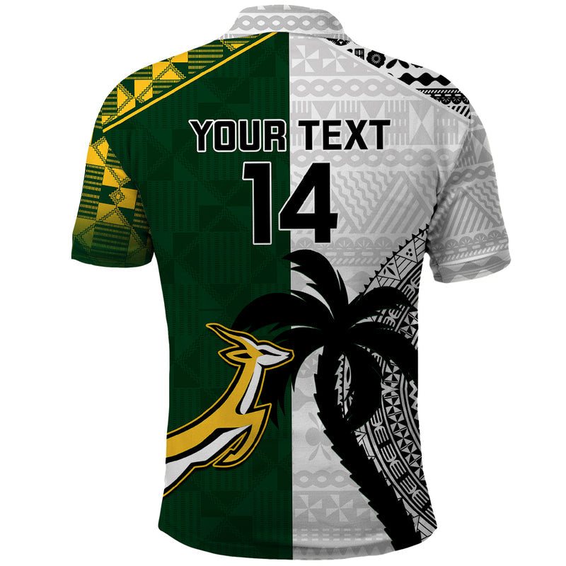 Custom South Africa And Fiji Rugby 2023 World Cup Fijian Tapa With Kente Pattern Polo Shirt