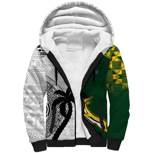Custom South Africa And Fiji Rugby 2023 World Cup Fijian Tapa With Kente Pattern Sherpa Hoodie