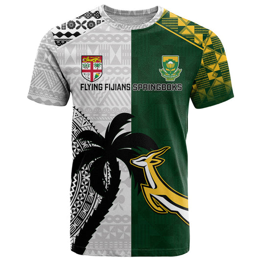 Custom South Africa And Fiji Rugby 2023 World Cup Fijian Tapa With Kente Pattern T Shirt