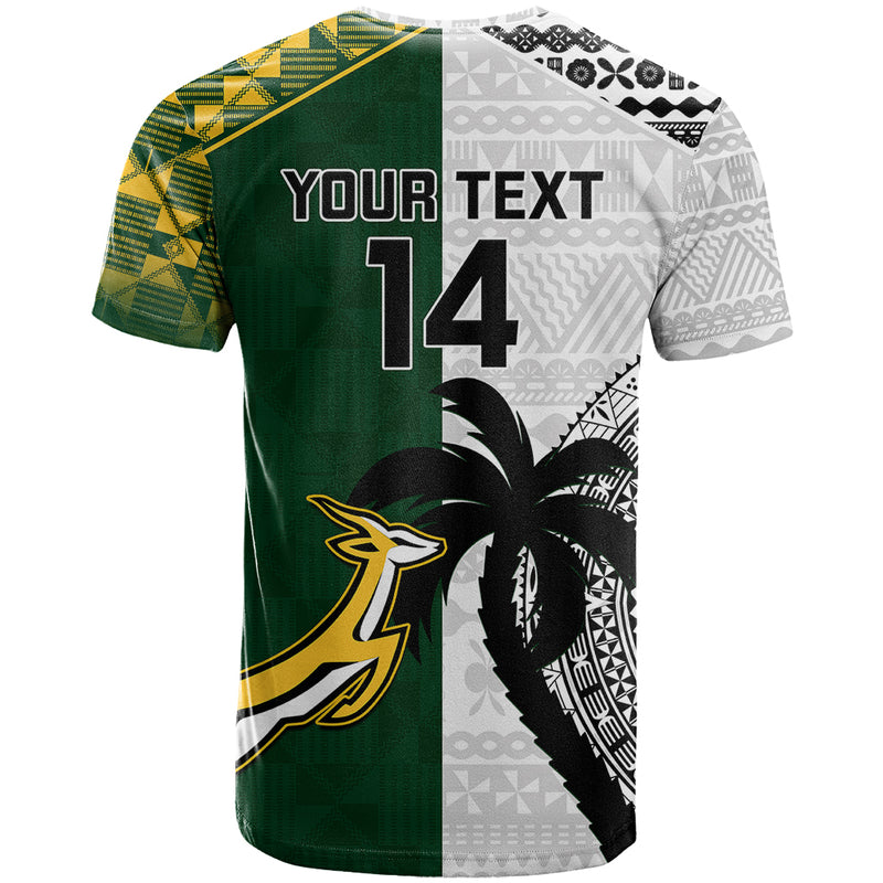 Custom South Africa And Fiji Rugby 2023 World Cup Fijian Tapa With Kente Pattern T Shirt