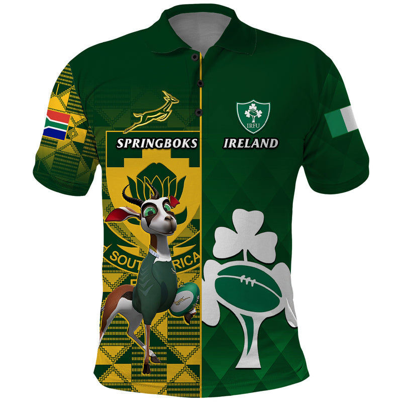 Custom South Africa And Ireland Rugby 2023 World Cup Springboks Shamrocks Together Polo Shirt