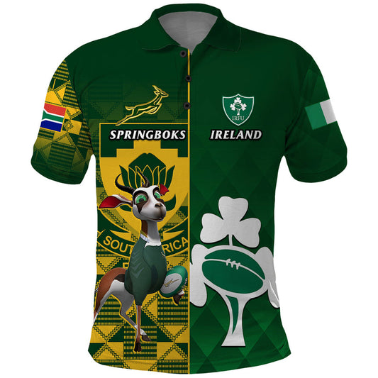 Custom South Africa And Ireland Rugby 2023 World Cup Springboks Shamrocks Together Polo Shirt