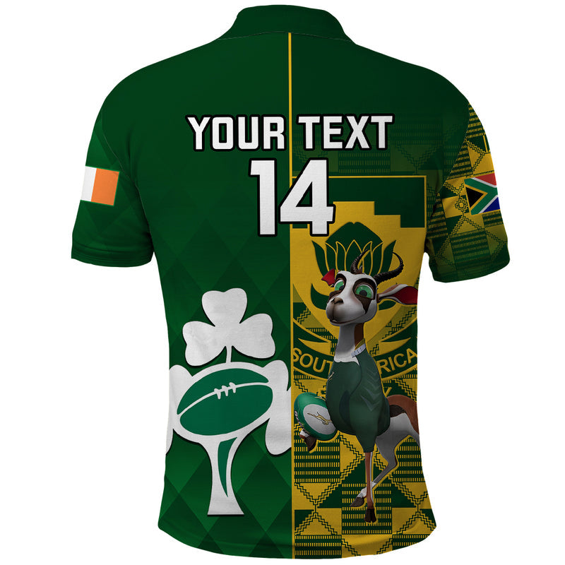 Custom South Africa And Ireland Rugby 2023 World Cup Springboks Shamrocks Together Polo Shirt