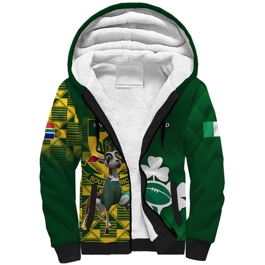 Custom South Africa And Ireland Rugby 2023 World Cup Springboks Shamrocks Together Sherpa Hoodie