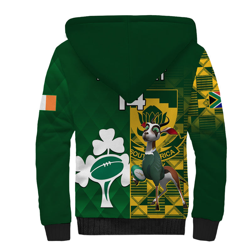 Custom South Africa And Ireland Rugby 2023 World Cup Springboks Shamrocks Together Sherpa Hoodie