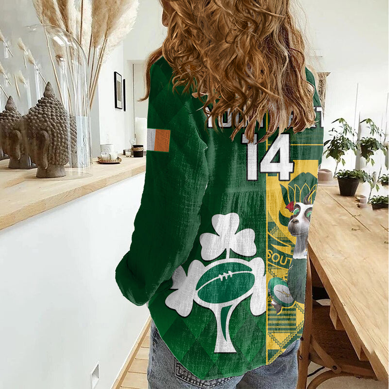 Custom South Africa And Ireland Rugby 2023 World Cup Springboks Shamrocks Together Women Casual Shirt