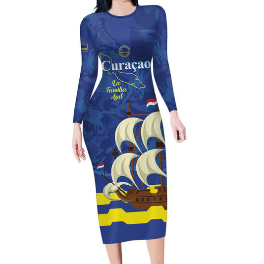 Custom Curacao Football La Familia Azul Long Sleeve Bodycon Dress