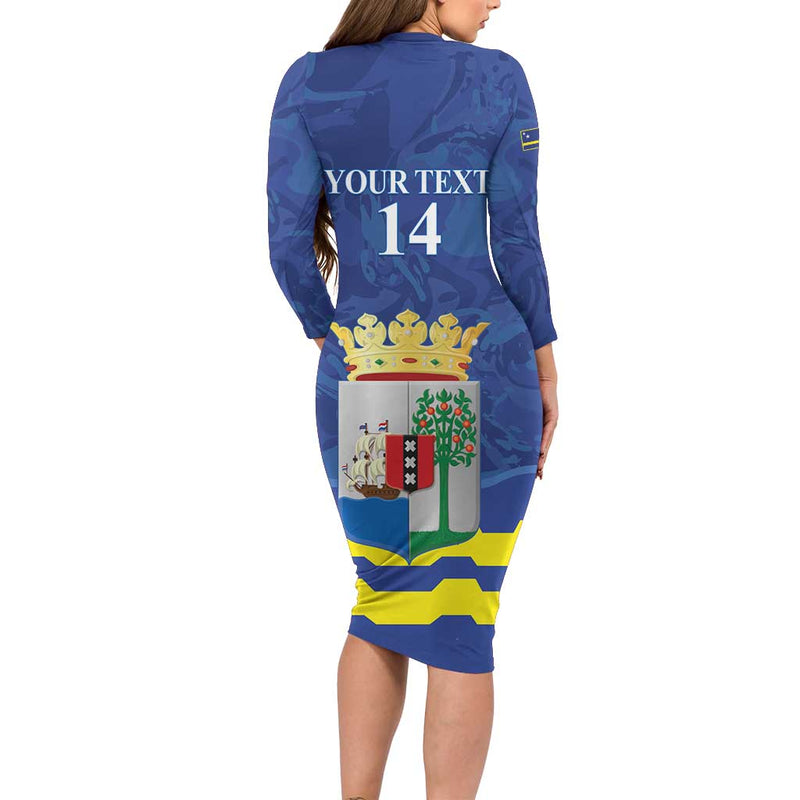 Custom Curacao Football La Familia Azul Long Sleeve Bodycon Dress
