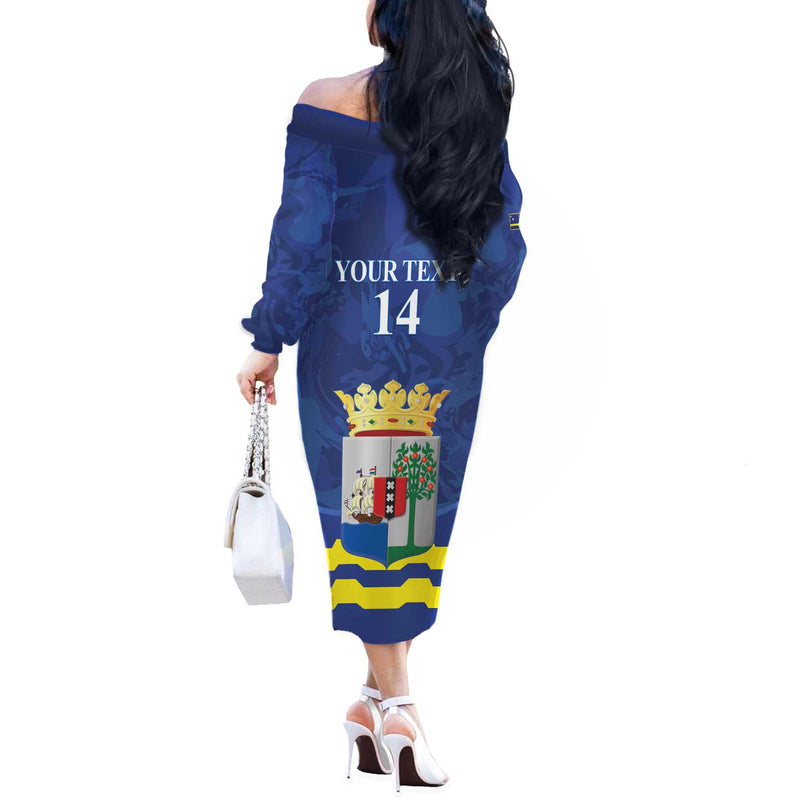 Custom Curacao Football La Familia Azul Off The Shoulder Long Sleeve Dress