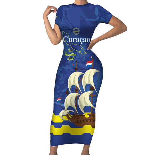 Custom Curacao Football La Familia Azul Short Sleeve Bodycon Dress