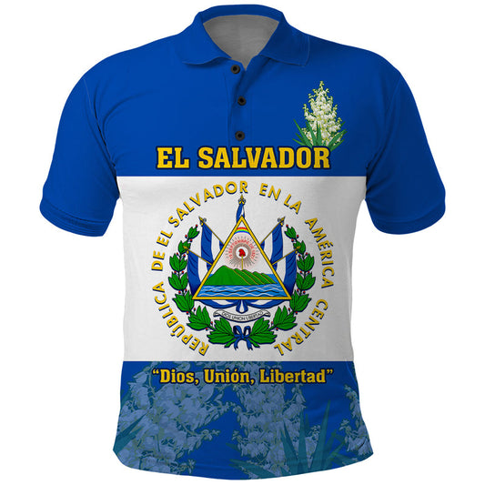 Custom El Salvador Coat Of Arms Mix Flor De Izote Polo Shirt
