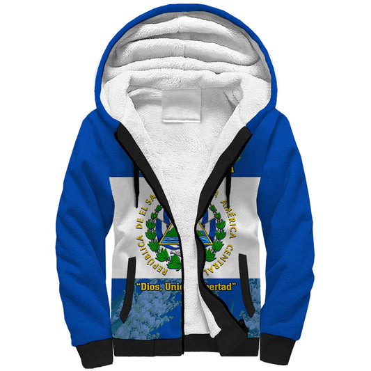 Custom El Salvador Coat Of Arms Mix Flor De Izote Sherpa Hoodie