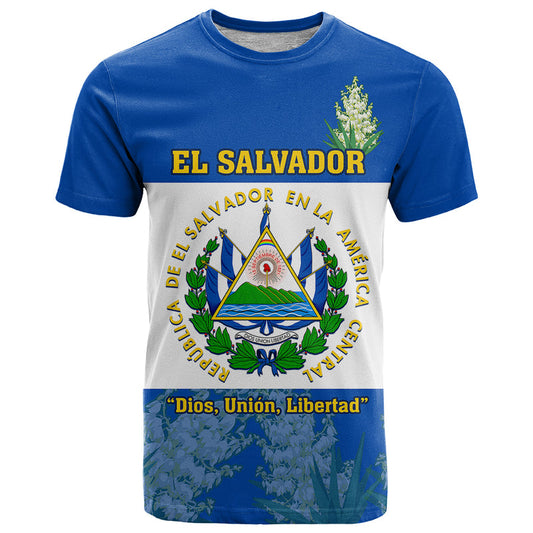 Custom El Salvador Coat Of Arms Mix Flor De Izote T Shirt