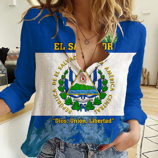 Custom El Salvador Coat Of Arms Mix Flor De Izote Women Casual Shirt