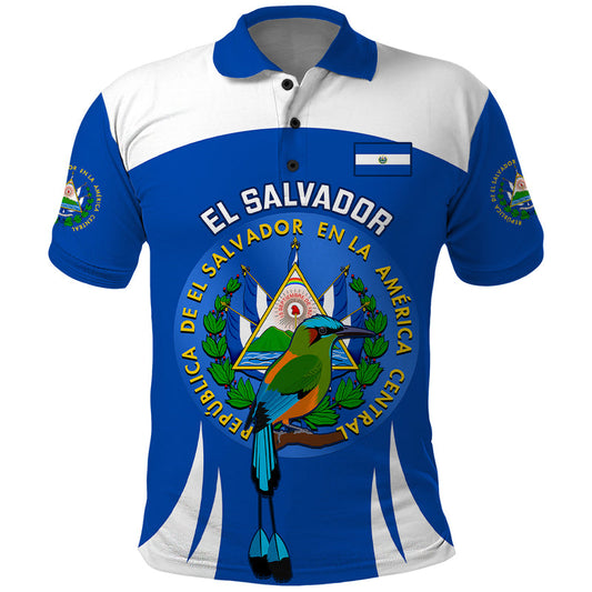 Custom El Salvador Independence Day Torogoz With Coat Of Arms Proud Polo Shirt