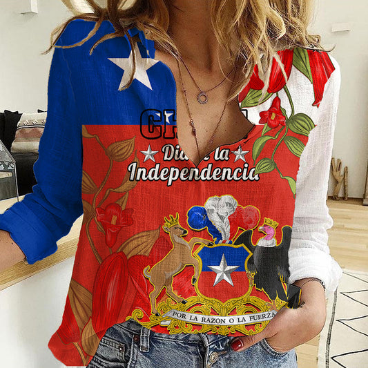Custom Chile Independence Day Chilean Copihue Felices Fiestas Patrias Women Casual Shirt