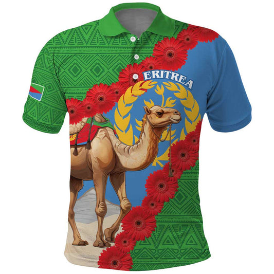 Eritrea Arabian Camel Gerbera Flower Flag Color Polo Shirt