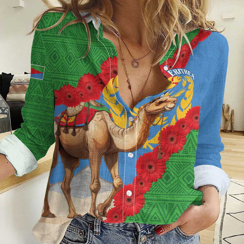 Eritrea Arabian Camel Gerbera Flower Flag Color Women Casual Shirt