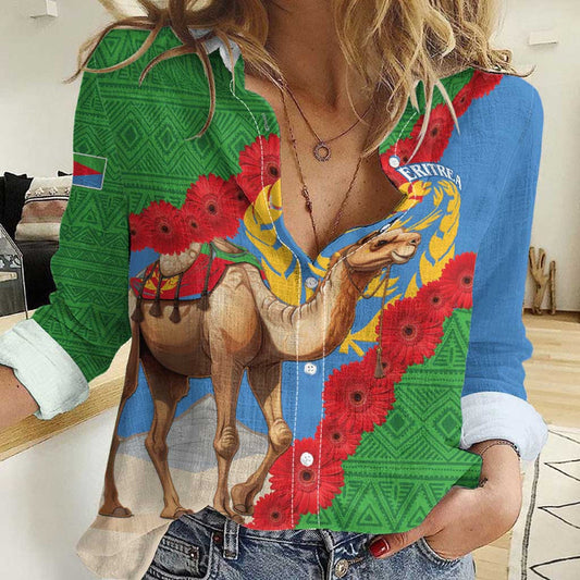 Eritrea Arabian Camel Gerbera Flower Flag Color Women Casual Shirt
