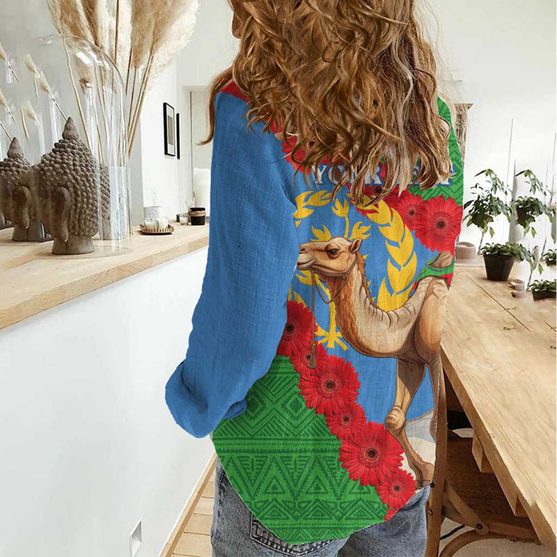 Eritrea Arabian Camel Gerbera Flower Flag Color Women Casual Shirt