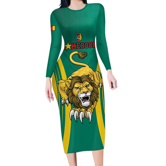 Custom Cameroon Football Go Indomitable Lions Long Sleeve Bodycon Dress