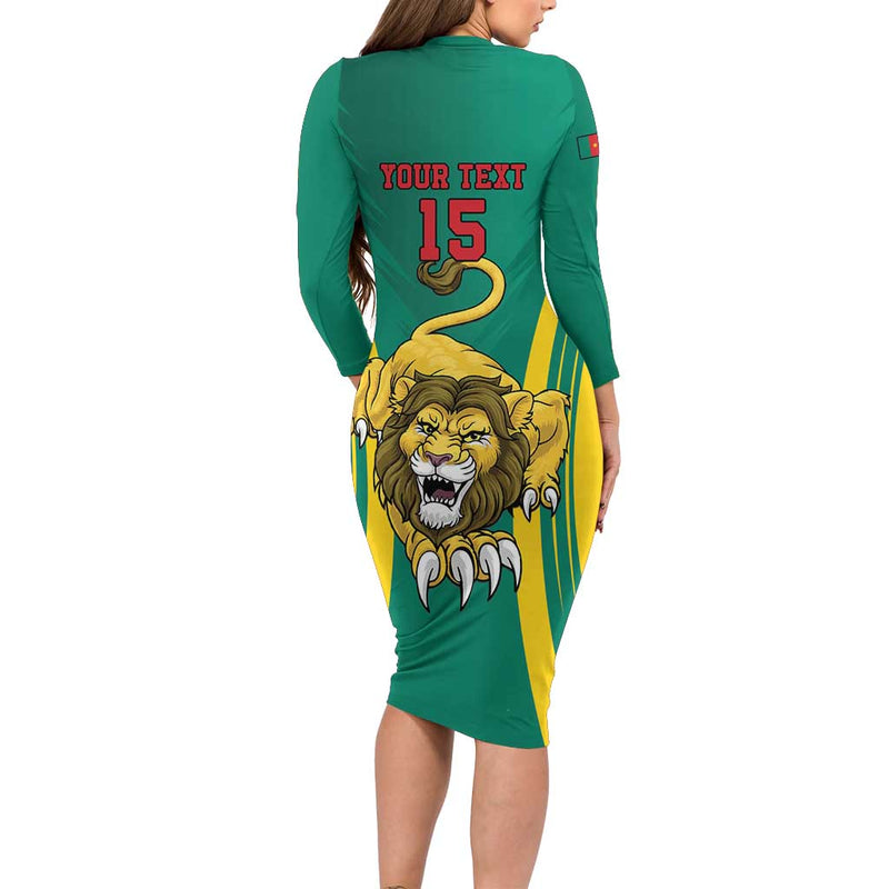 Custom Cameroon Football Go Indomitable Lions Long Sleeve Bodycon Dress