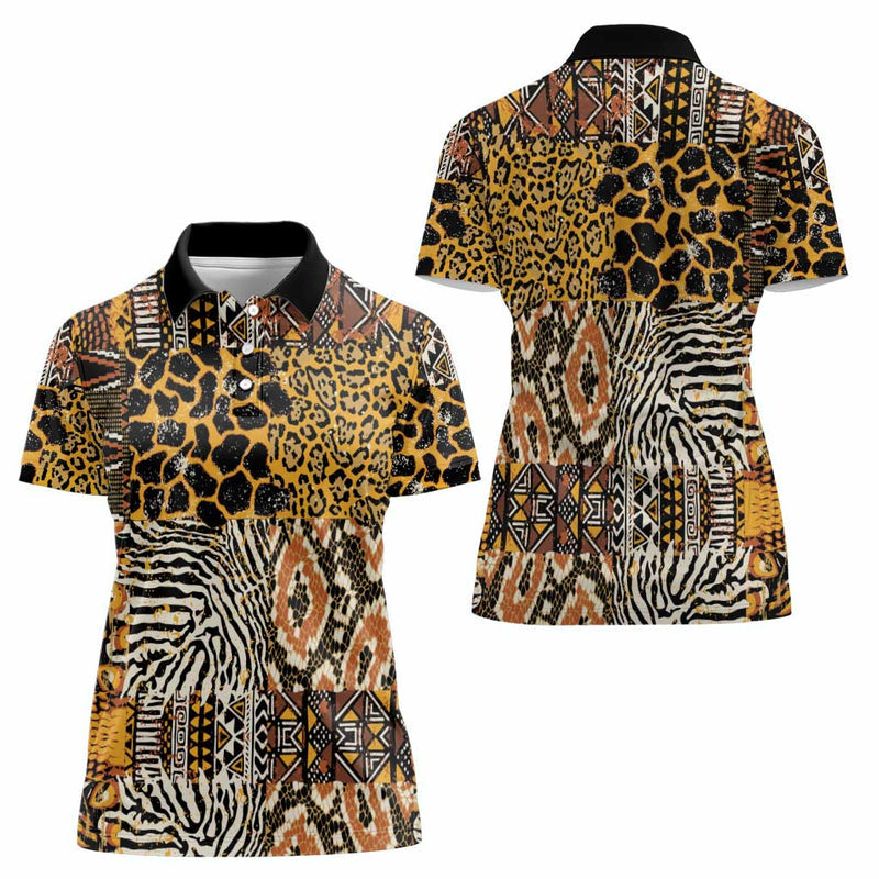 African Tribal Pattern With Wild Animal Skins Women Polo Shirt